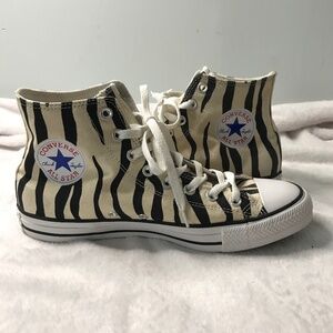 Converse All Star Zebra Print Men's 8.5 High Top Cream and Black